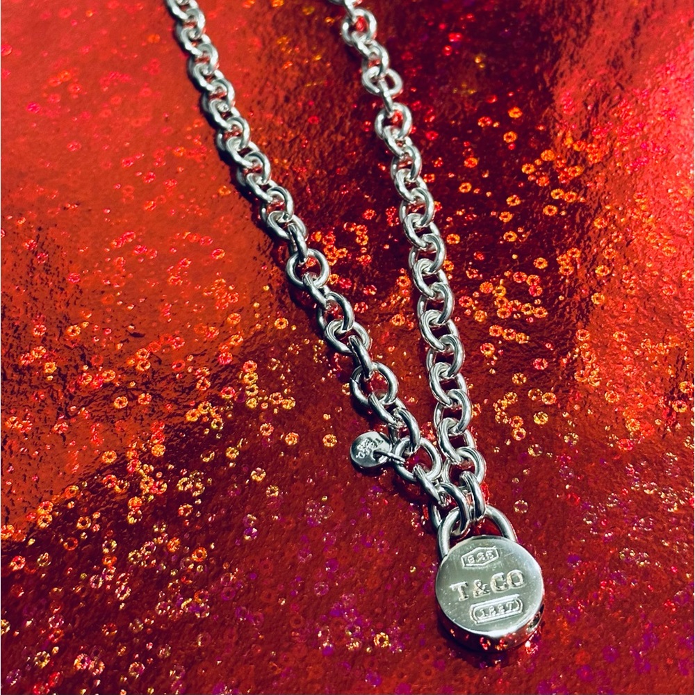 Tiffany & Co Silver 1837 Round Padlock Charm Pendant & 16” Chain Necklace
